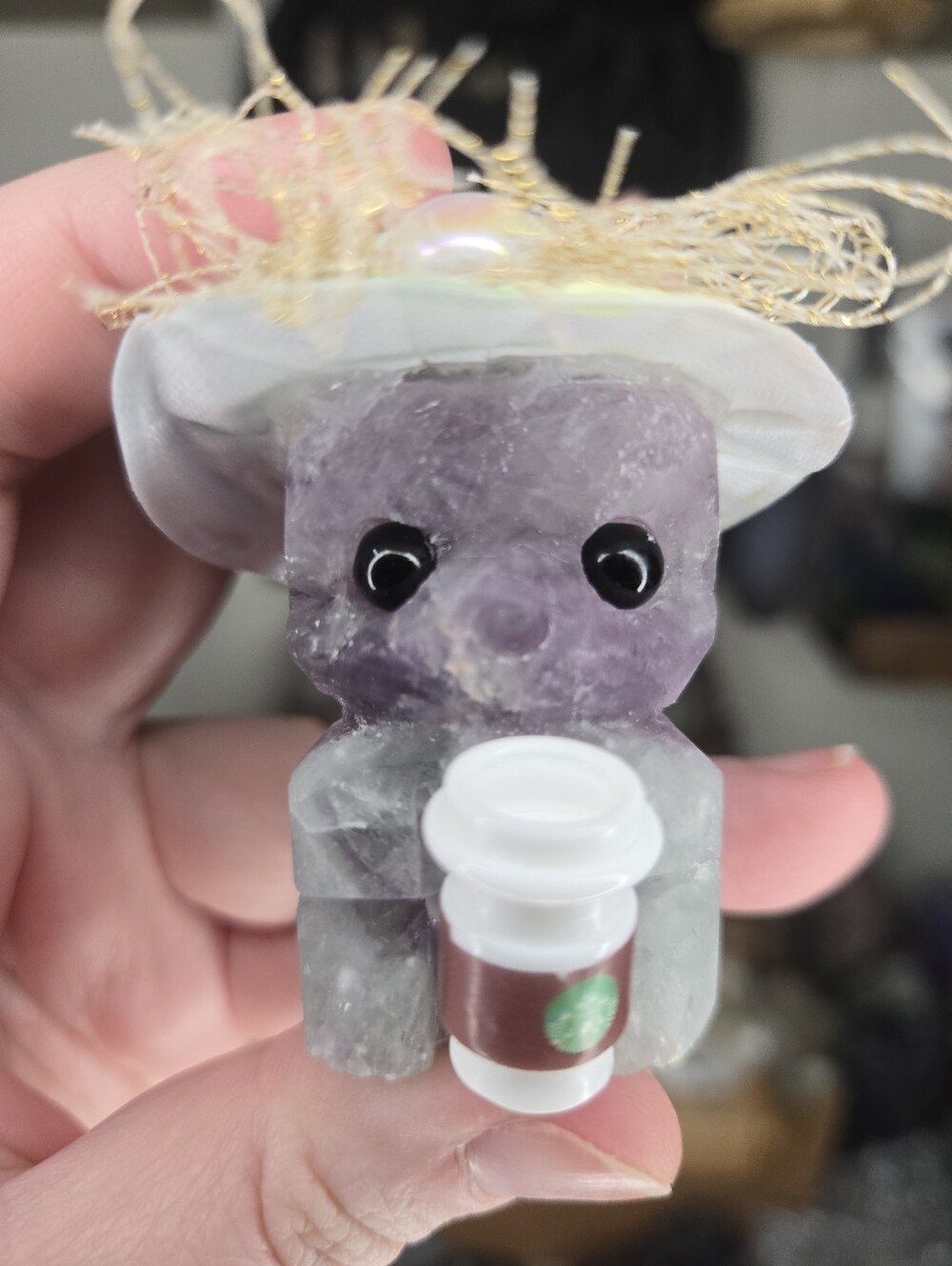 Fluorite "Sober Betty" Starbucks Coffee Church Lady Crystal Hedgie Buddy